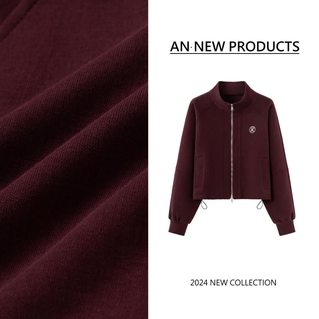 B7059早秋新款美式设计感刺绣图案立领休闲卫衣外套