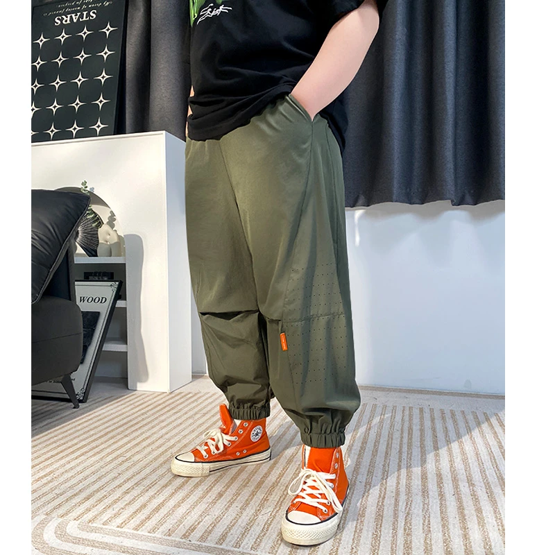 胖男孩加肥加大四面弹凉感快干夏季速干大码宽松九分裤G1KZ1844