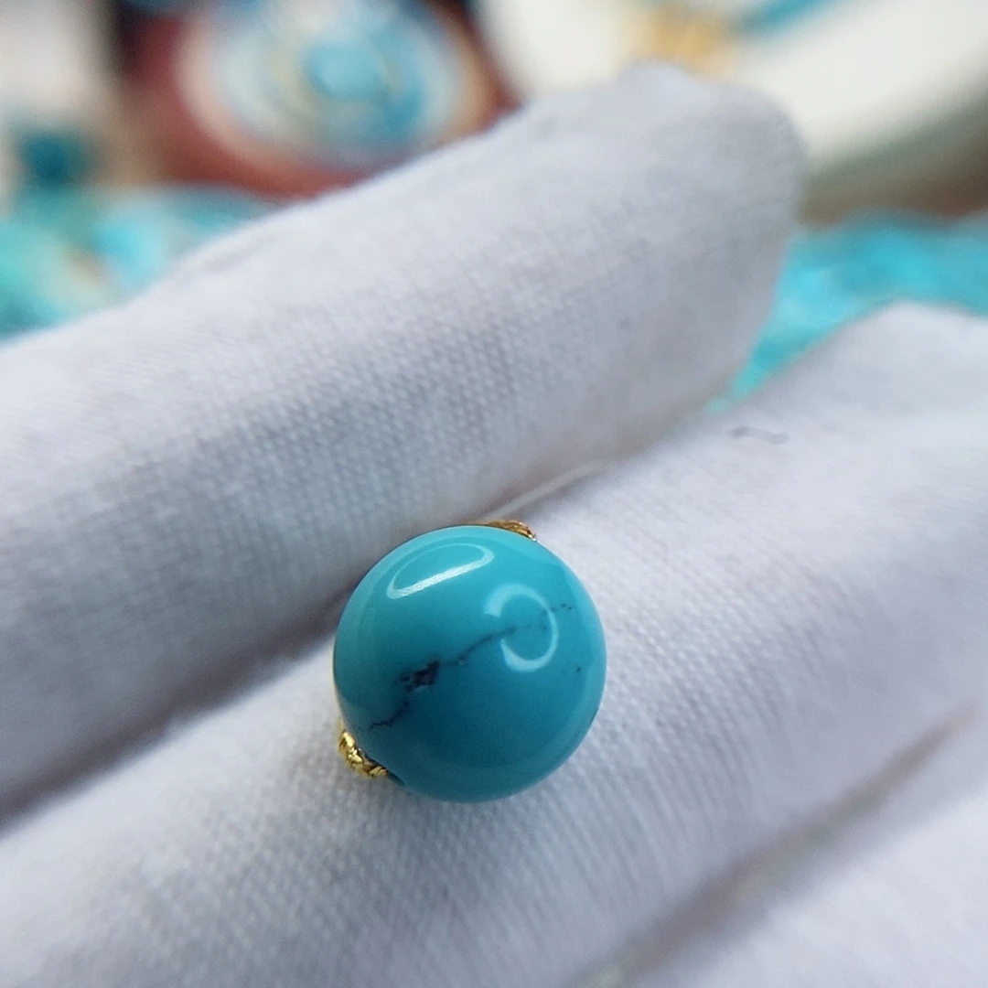 绿松石未镶嵌高瓷蓝水草纹圆珠9.8