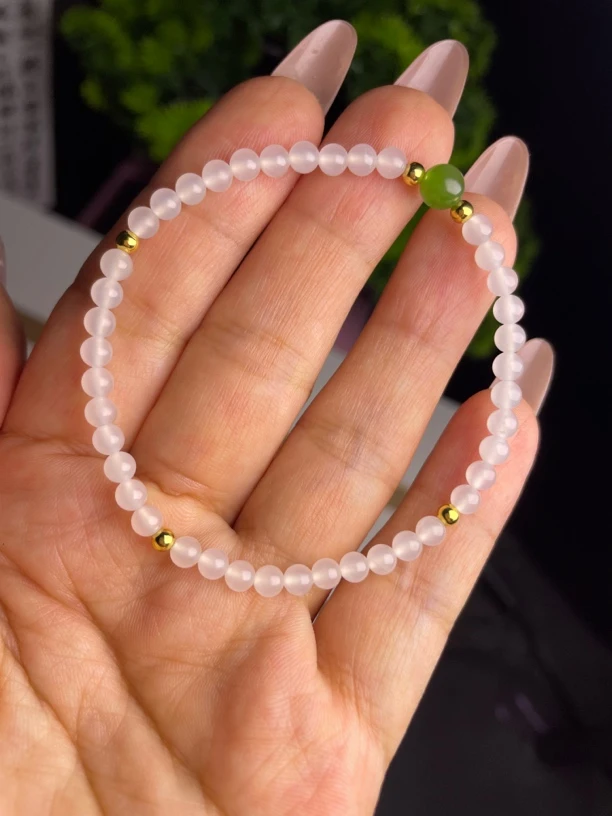 碧玉单珠百搭和田玉白冰单圈手串 可叠戴 时尚百搭