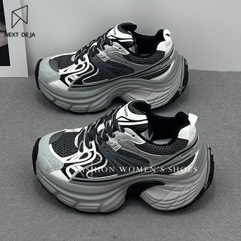 欧货小个子8松糕增高老爹鞋女2025夏季新款厚底透气网面运动鞋