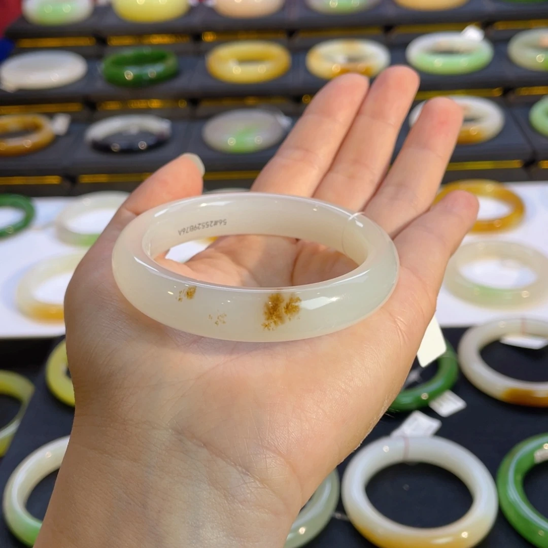 和田玉手镯未镶嵌桂花糕手镯55