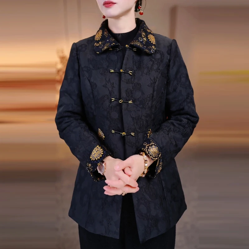 轻奢复古唐风加厚棉服女2025秋冬新款妈妈装精致显瘦减龄保暖外套