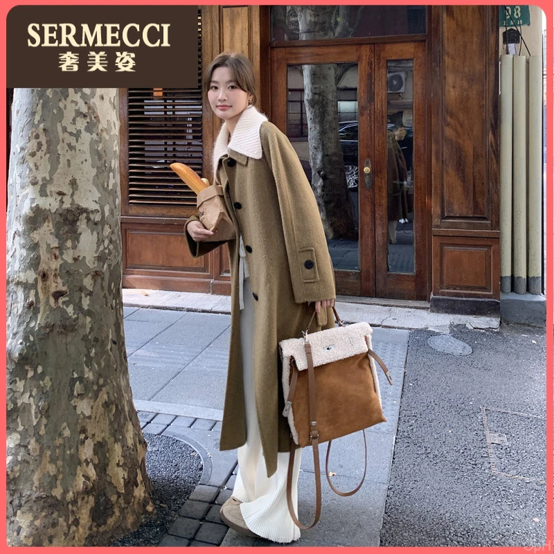 收腰高级感奢美姿翻领大衣女秋冬2025新款赫本风毛呢外套