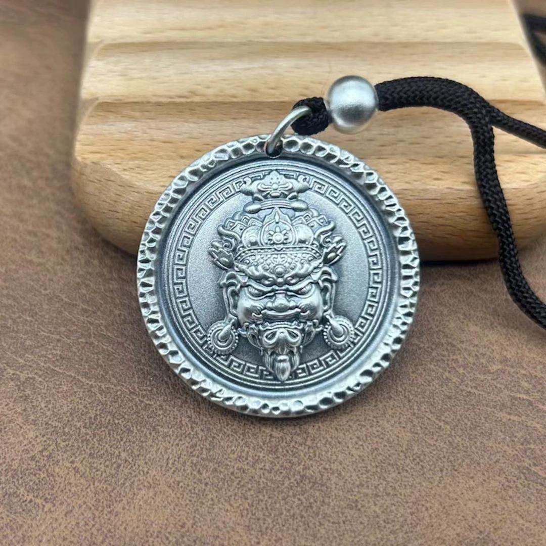 吊坠足银 足银9999纯银白财神吊坠项坠复古民族风银坠子