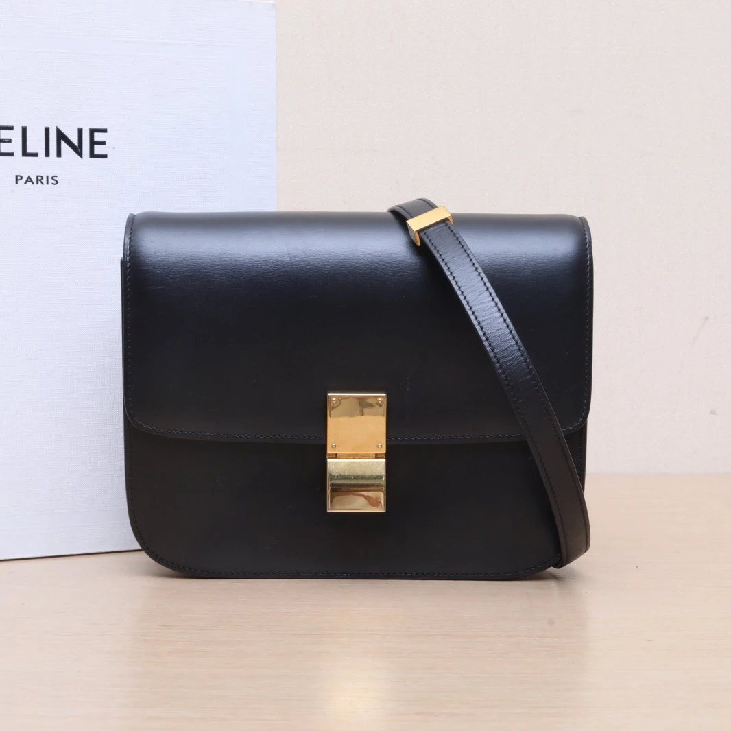 95新 Celine/思琳 【娇】 黑色单肩包 皮革C 金扣 P225071142