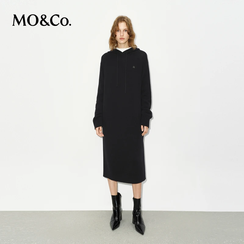 【诗语专属】MOCO毛衣连衣裙冬【绵羊毛×山羊绒】连帽MBD4DRST05