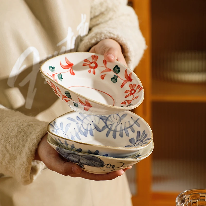 舍里前菜碟凉菜碟浅口碗陶瓷盘子组合小菜碟复古手绘餐具异形果盘