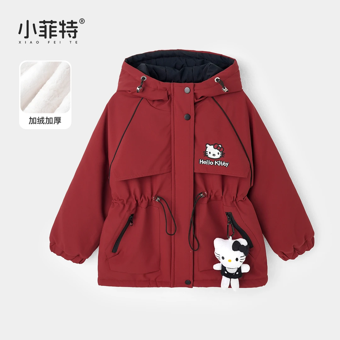 小菲特女童冬加厚连帽外套中大童休闲上衣儿童保暖派克BGYD56917