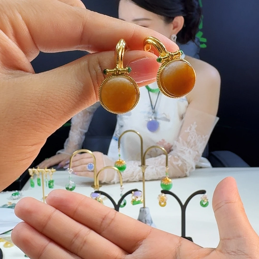 翡翠银S925镶嵌耳饰925镶嵌