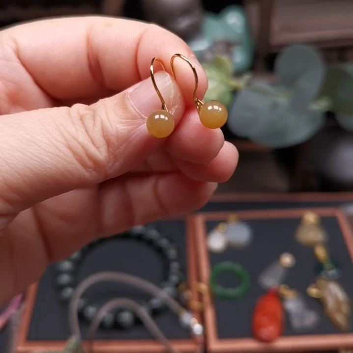 和田玉耳饰银S925镶嵌