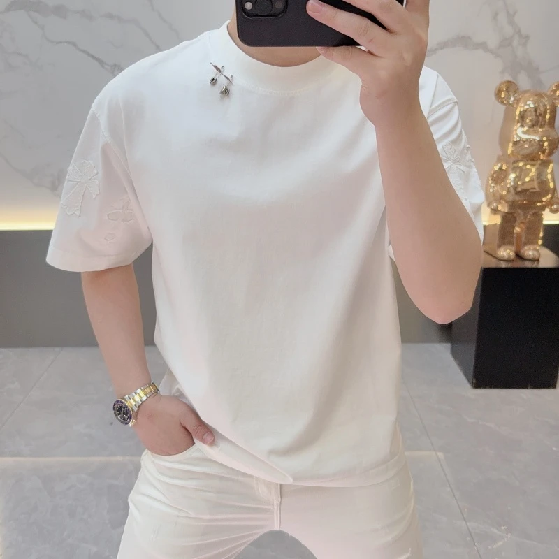 冰希设计款.个性简约纯色男士短袖宽松纯棉百搭半袖t2025夏季新款