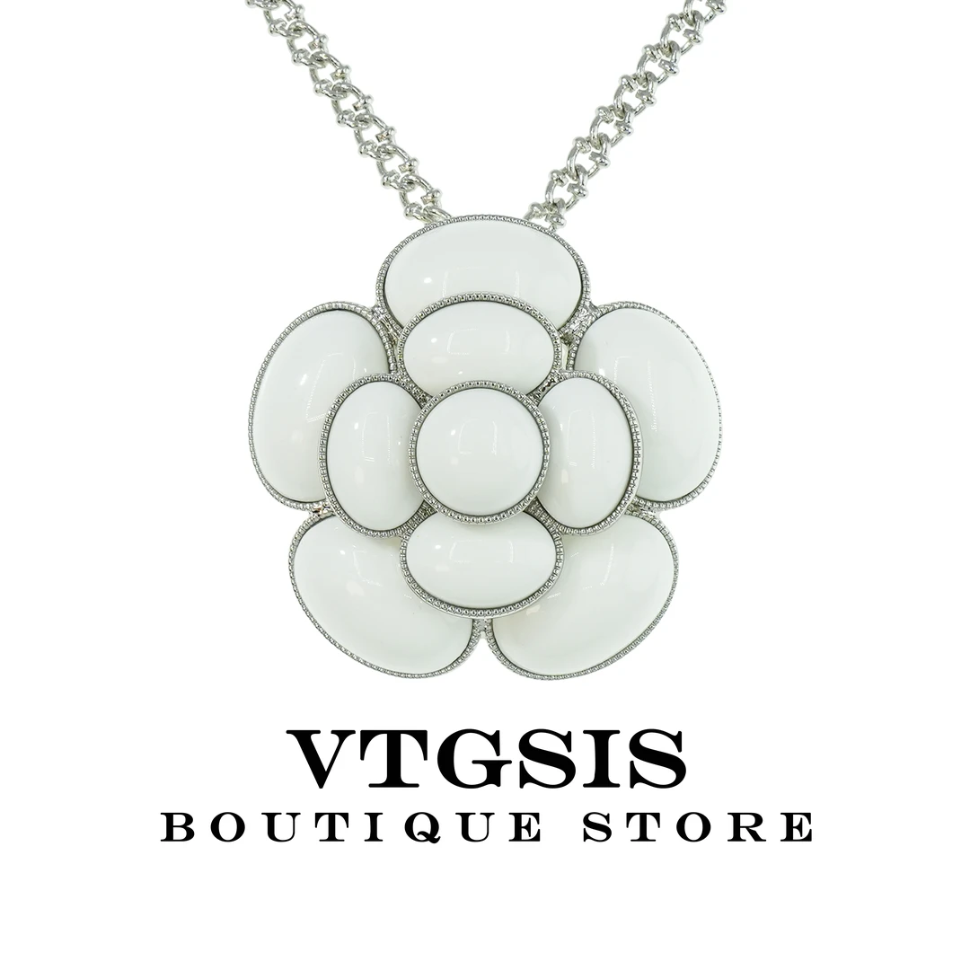 合金项链 3490白色山茶花项链小众气质小香风女士爆款配饰