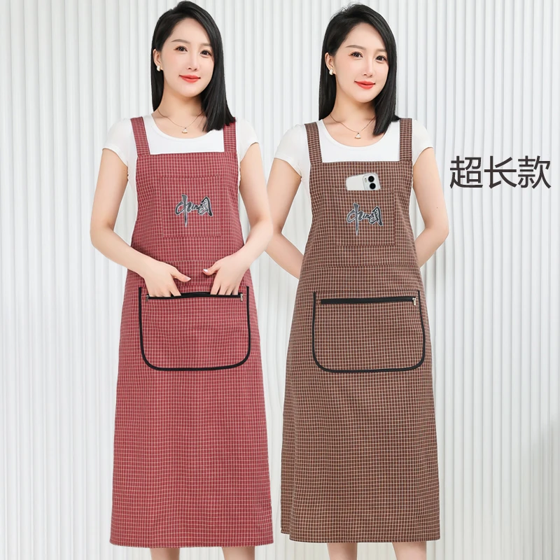 超长款过膝纯棉背带围裙家用厨房防油污罩衣男女工作服围腰新款