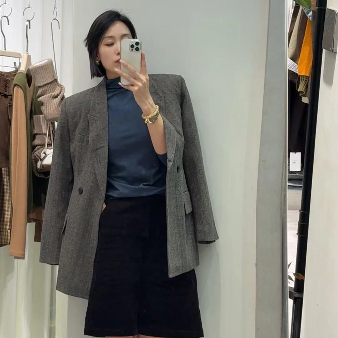 高级感气质秋冬简约干练通勤职业女士呢子西装外套4214