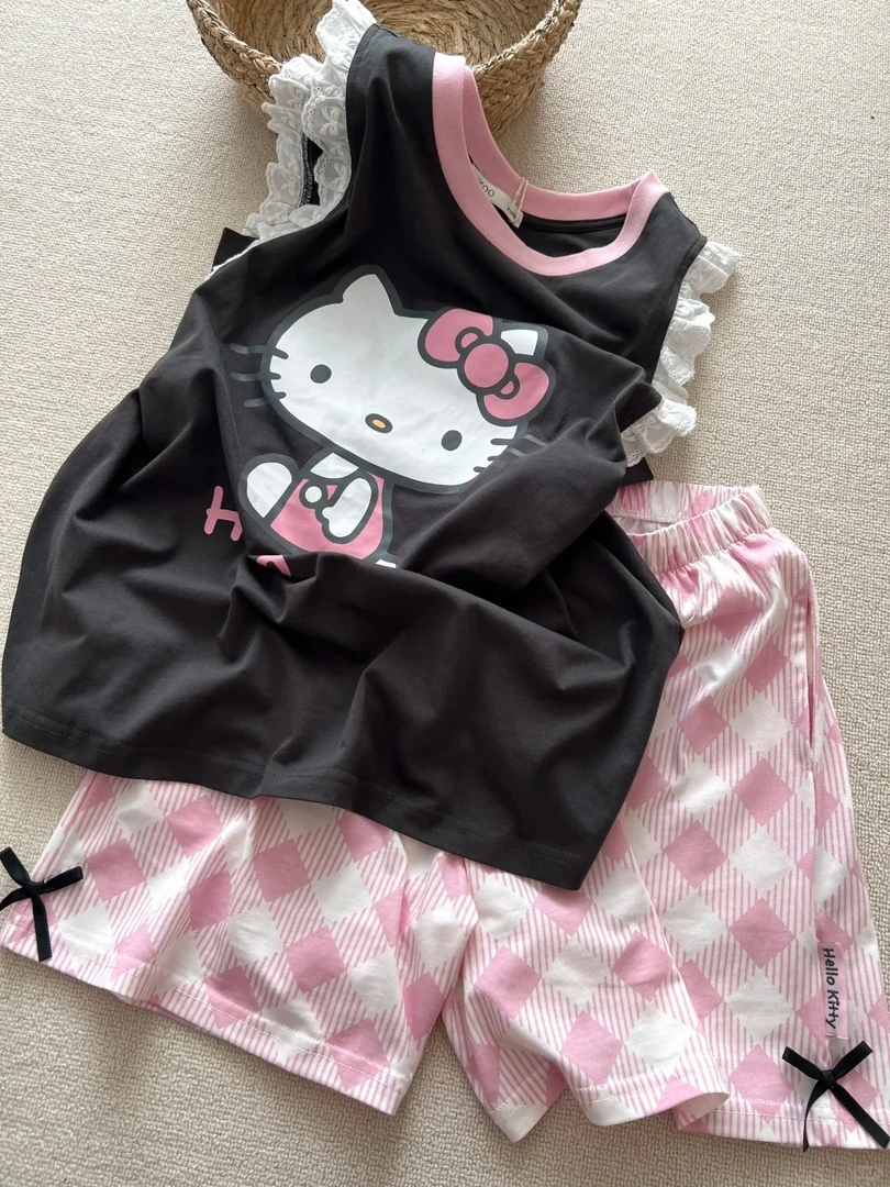 甜美风少女kitty猫无袖背心睡衣女夏季新款短裤套装可外穿家居服
