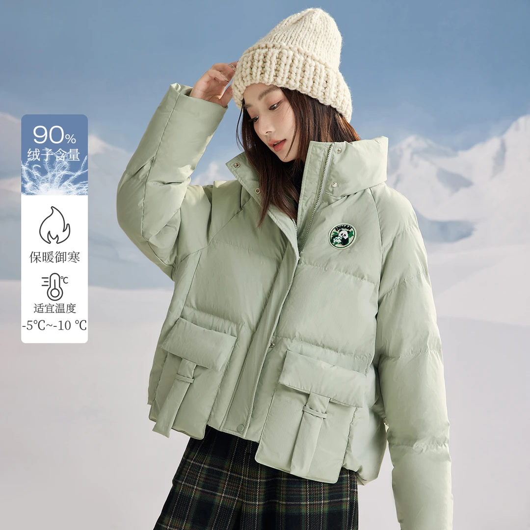 【好羽绒】茵曼冬季90鸭绒加厚羽绒服翻领百搭收腰保暖短款外套