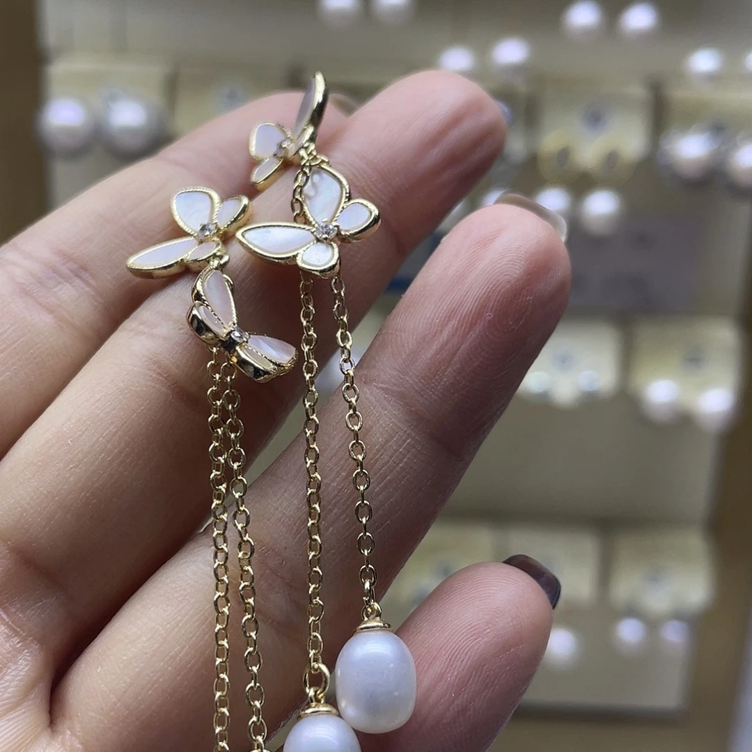 淡水珍珠银S925镶嵌耳饰