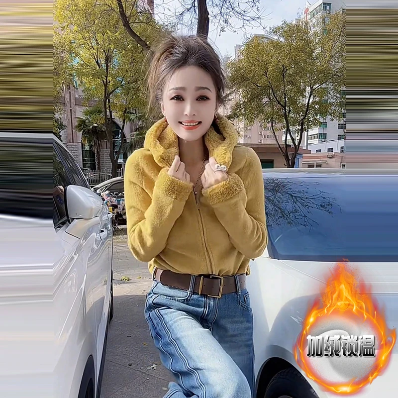 春季新款卫衣女设计感洋气连帽拉链长袖外套加绒保暖时髦气质上衣