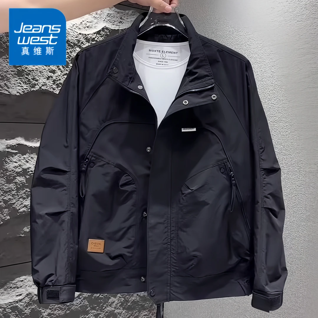 真维斯秋季新款男士时尚立领外套轻奢个性设计工装休闲百搭夹克男