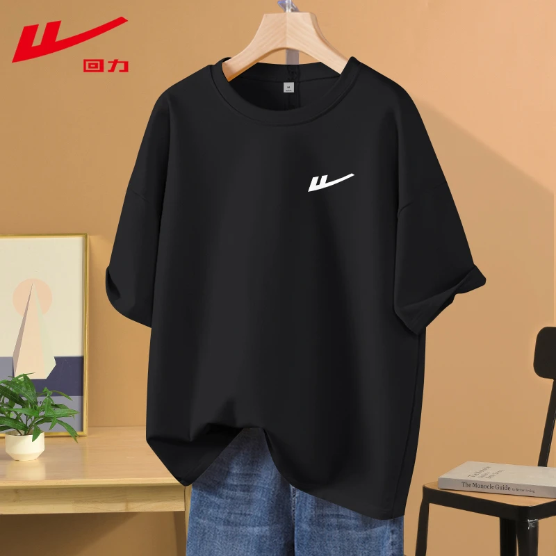 回力黑色t恤女2025新款夏季宽松纯棉半袖情侣上衣设计感小众短袖