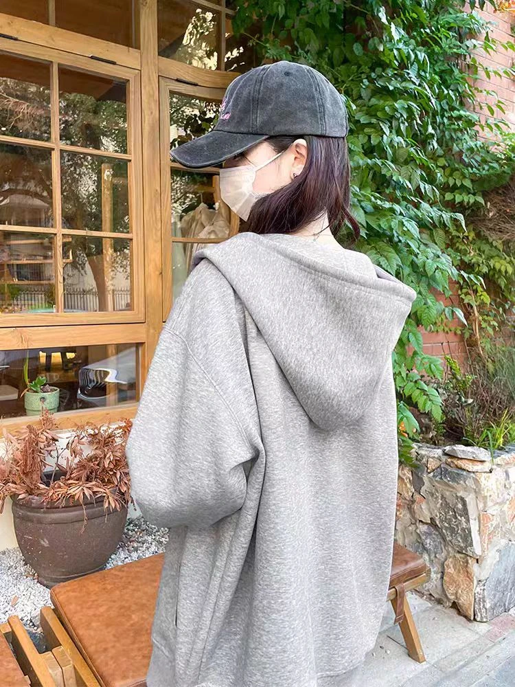 春秋连帽卫衣男女同款卫衣宽松休闲百搭卫衣慵懒风长袖卫衣ins