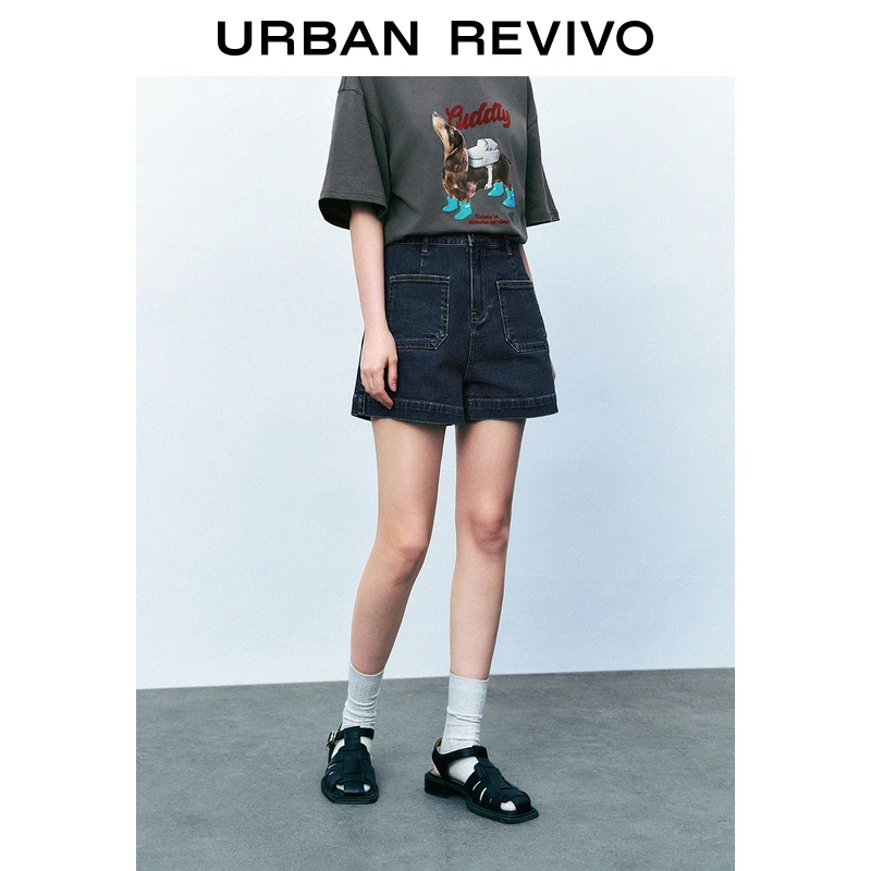 UR2025春季新款女装欧若风复古休闲洗水百搭牛仔短裤UYU850054