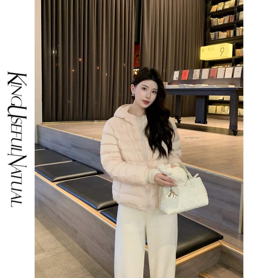 KUN【排骨羽绒】轻量无负担 轻薄绗缝90白鸭绒奶杏粉色羽绒服外套