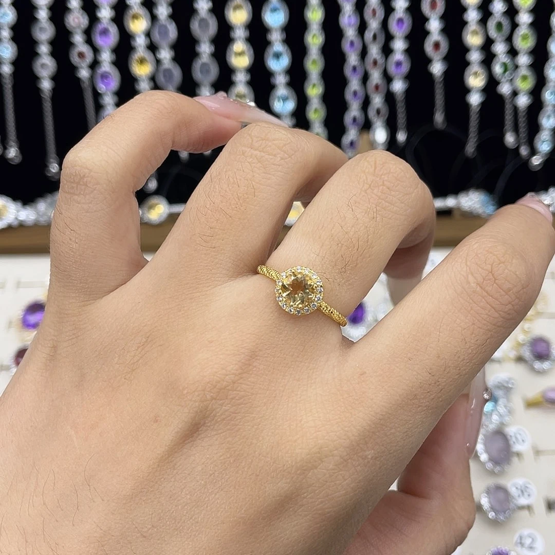 银S925镀金镶嵌戒指黄晶