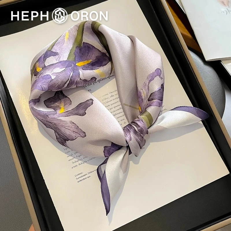 HEPHSORON真丝丝巾女款紫色碎花系脖高级感桑蚕丝丝巾礼盒送长辈