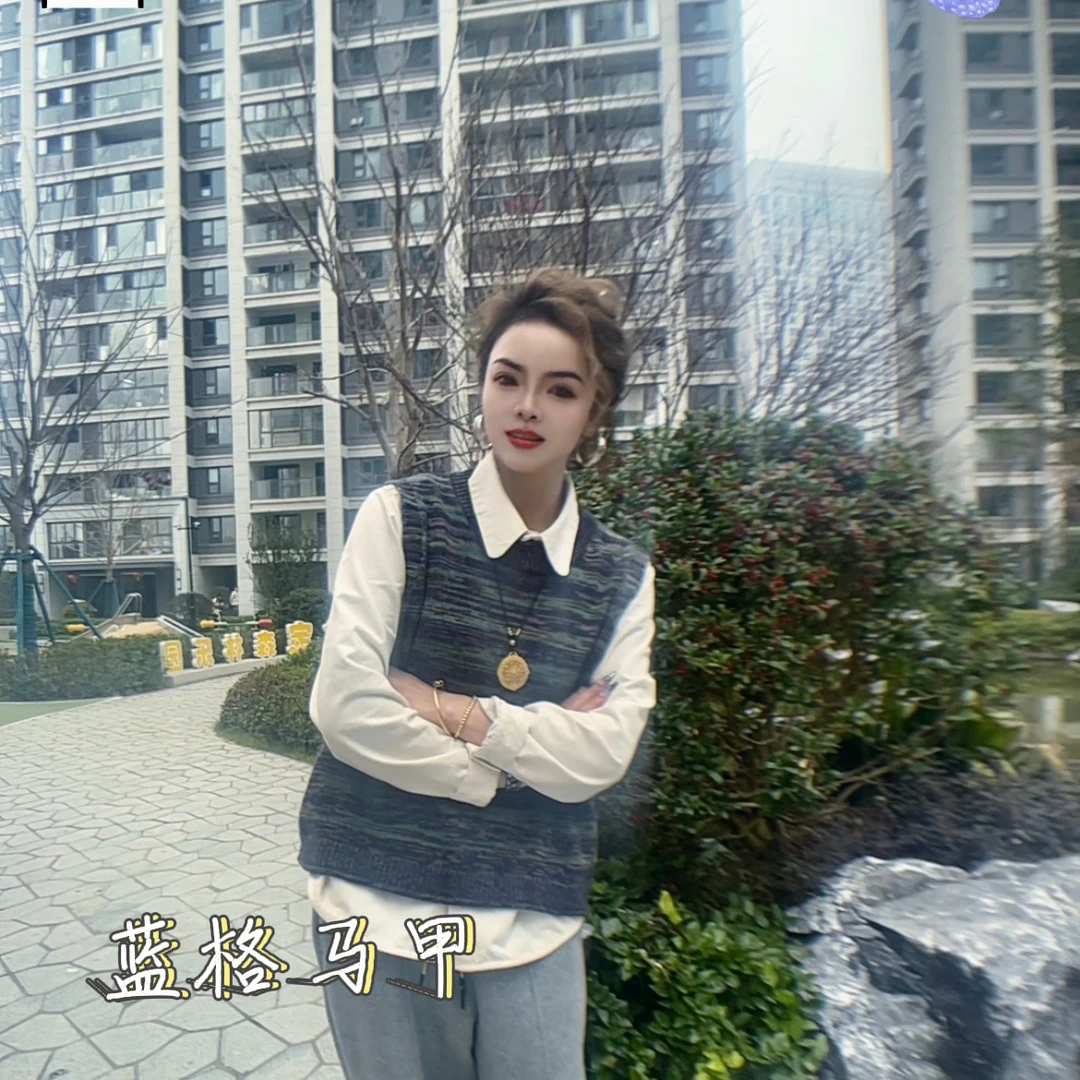 聪聪XF26003春季新款百搭叠穿套头条纹针织马甲