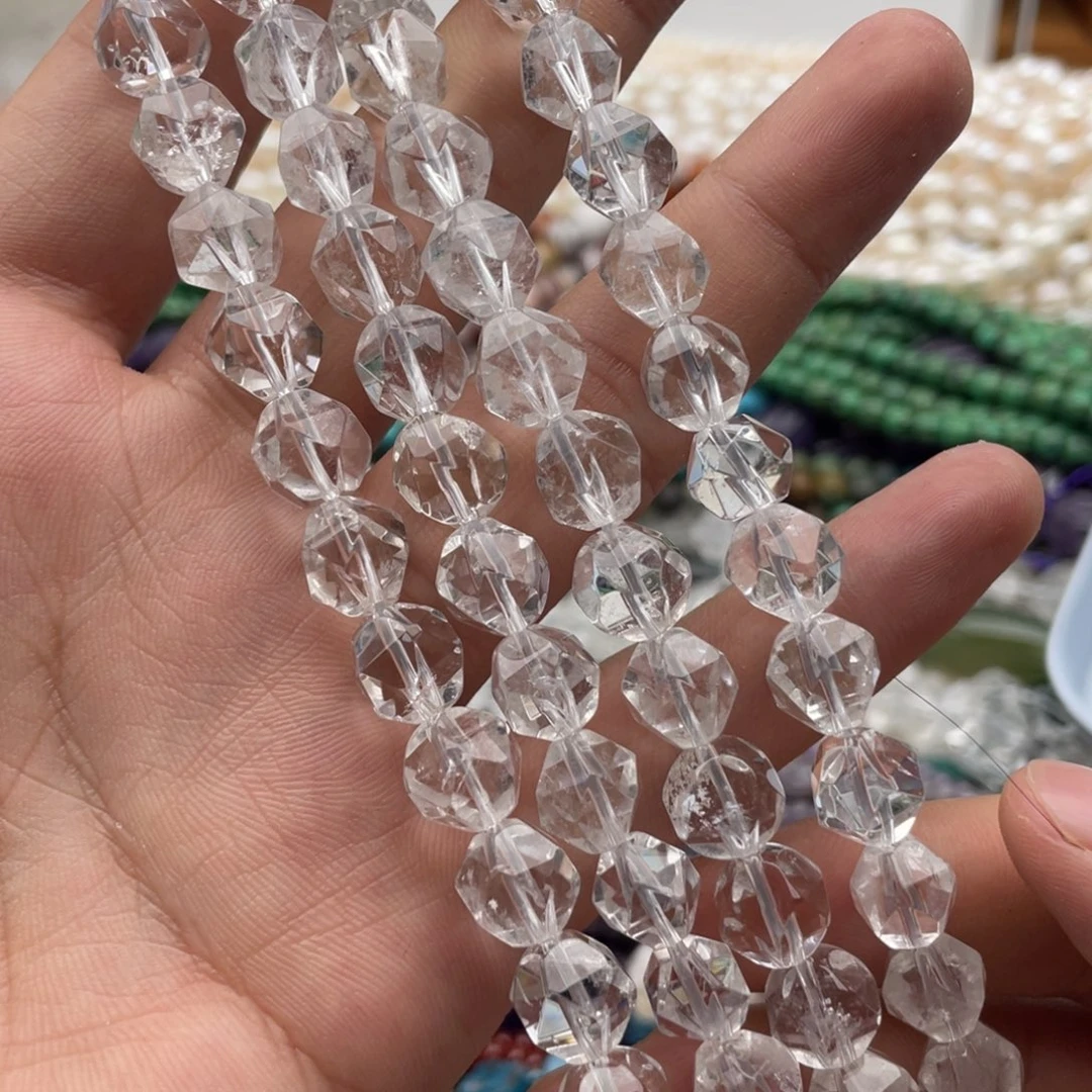 玛瑙/玉髓合金珠宝半成品一条装卡8～10mm白水晶切面珠