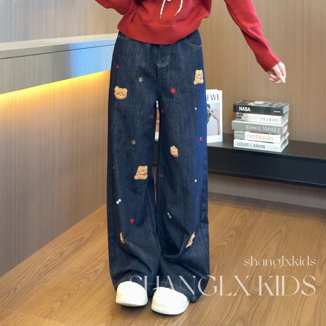 女童牛仔裤2025新款洋气时髦大童装女装长裤秋装裤子秋季穿搭刺绣