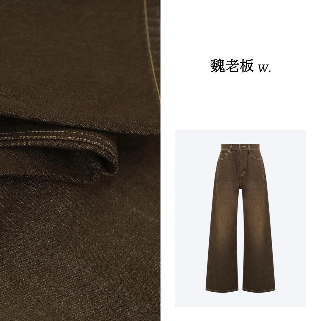 W.Diva【旷野】复古洗水中高腰直筒牛仔裤老钱风松弛感女3K28FL037