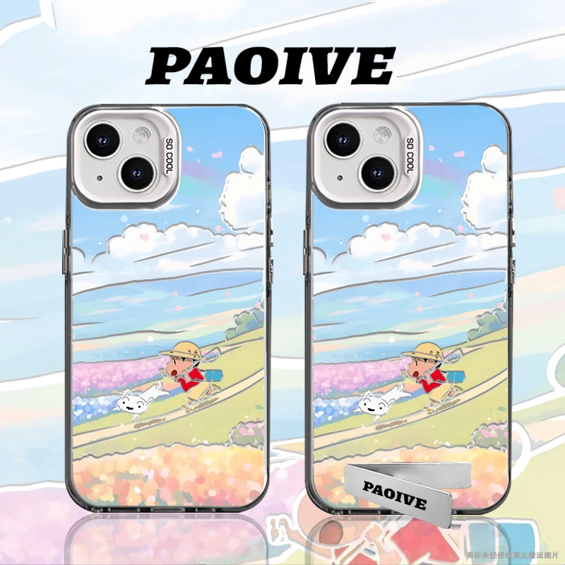 适用苹果华为vivo一加iPhone14小米蜡笔小新防摔彩银手机壳