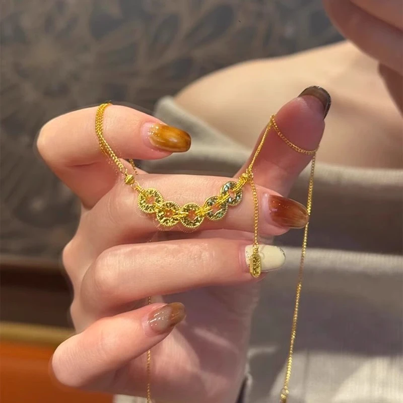 坠链均足银 传承新款纯银碎冰冰五帝钱女款项链520送女友闺蜜礼物