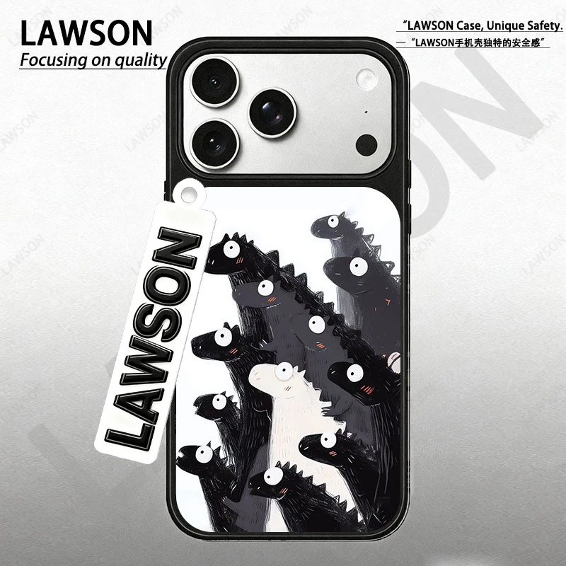 涂画恐龙磨砂磁吸黑边苹果17promax/16/15华为小米防摔防汗手机壳