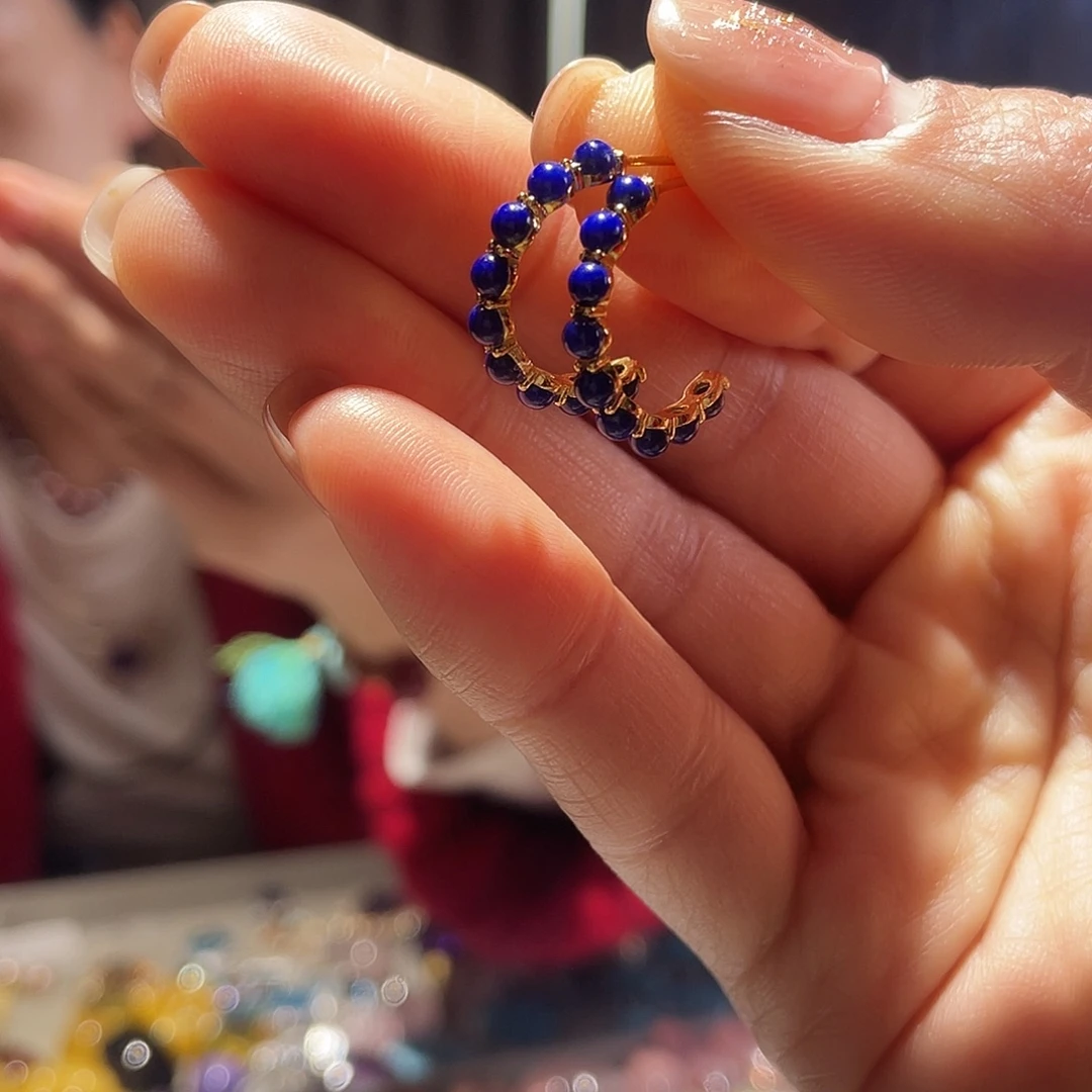 青金石未镶嵌耳饰大气款