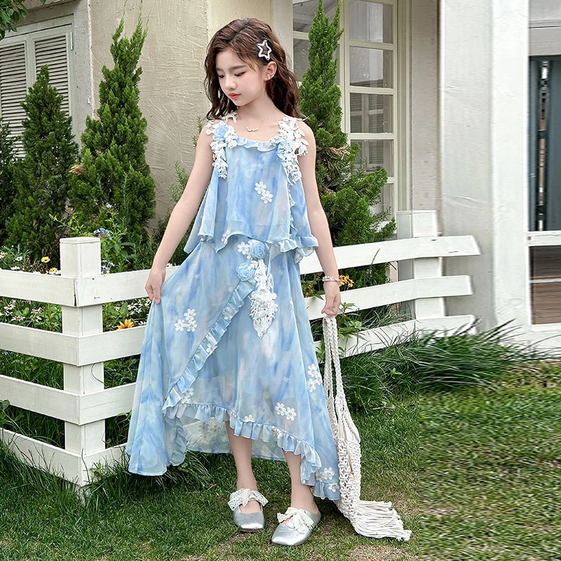 女童夏装连衣裙2025新款洋气中大童夏季儿童休闲宽松吊带公主裙子