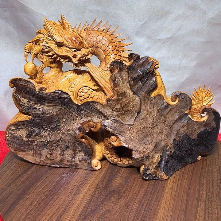 柏木（崖柏）唐*五崖柏手工雕刻龙腾四海