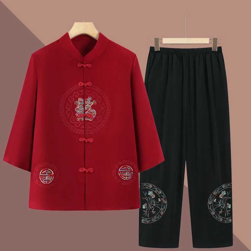 老年人春夏套装2025年新款妈妈装女士夏装衬衫喜庆生日婚宴两件套