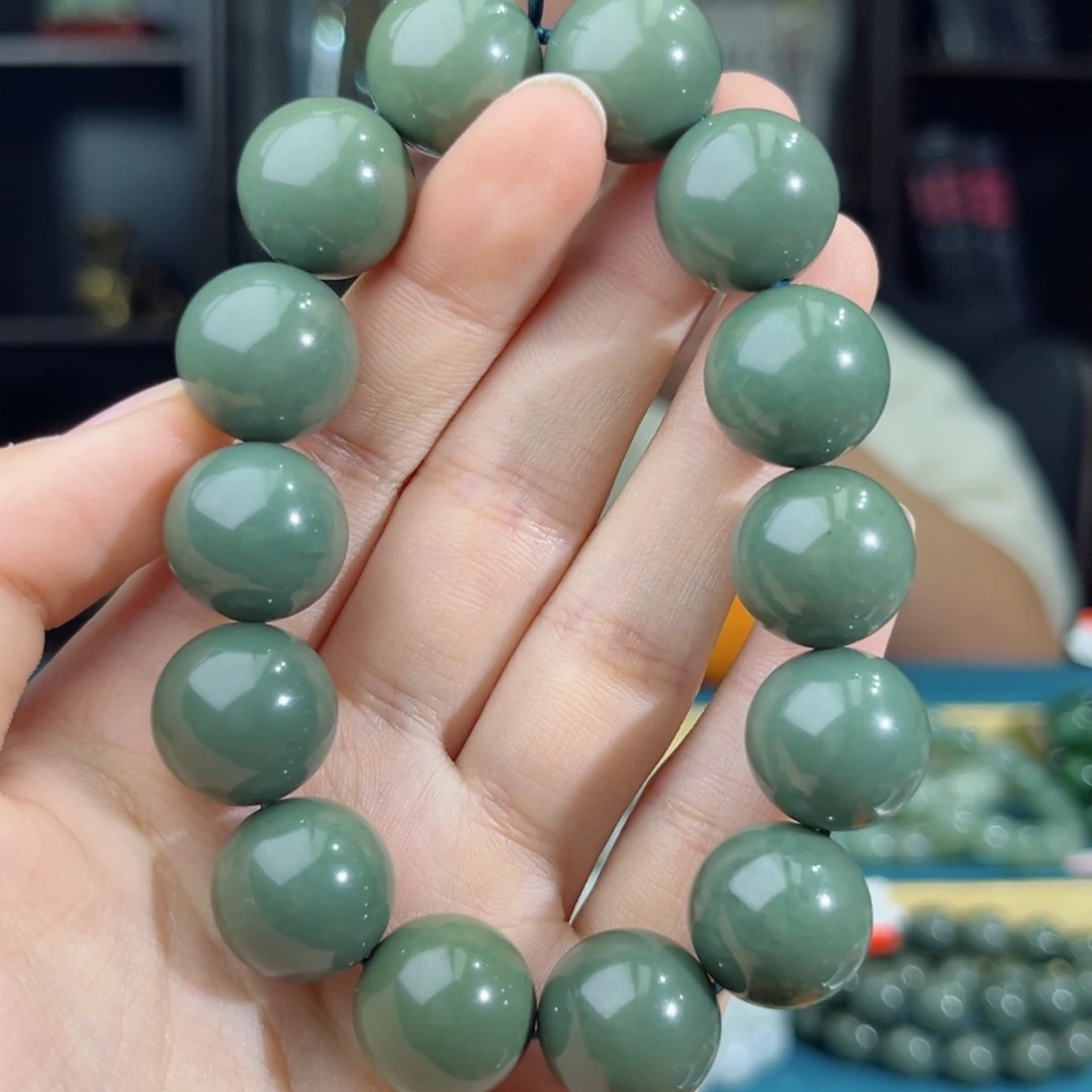 和田玉手串未镶嵌手串纯天然新疆沙枣青16mm