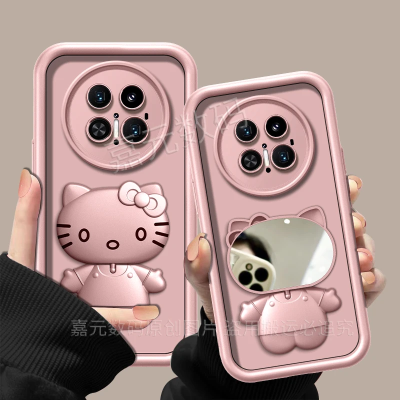 适用【华为mate70pro+】金属漆香槟粉高级感猫咪支架手机壳防摔女款