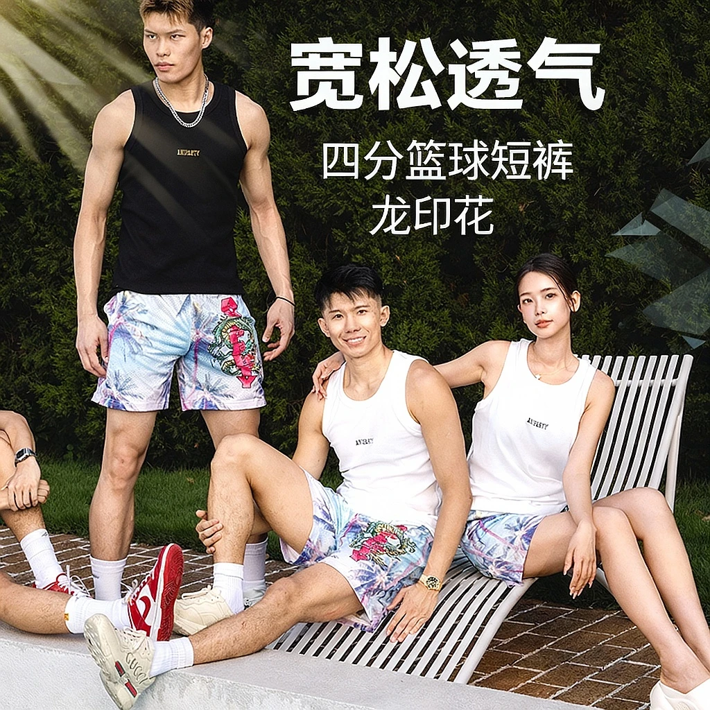 Aniparty 龙年系列宽松透气四分篮球短裤