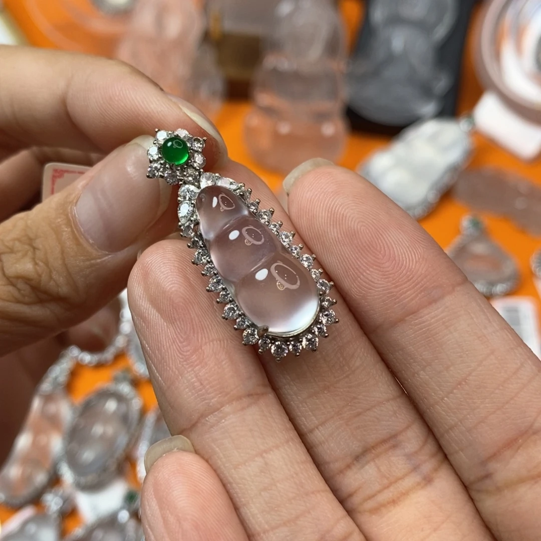 石英质玉银S925镶嵌吊坠(不含链)