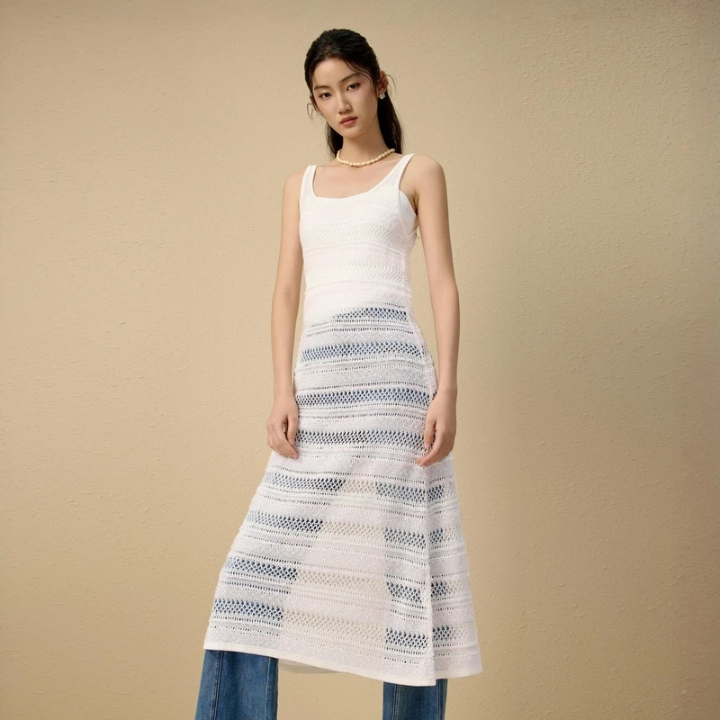 LIME/莱茵【寻觅】夏性感风镂空针织连衣裙无袖淡粉色LDGB4BKOP003