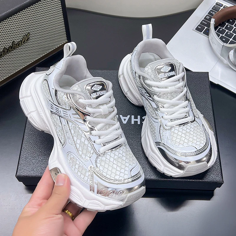 厚底老爹鞋女2025夏季新款薄款透气网面百搭轻便休闲运动鞋小个子