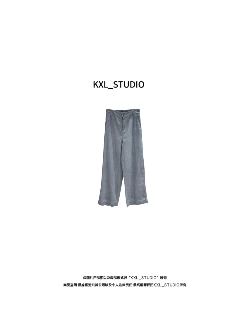 KXL-STUDIO【KELE精选】牛仔仿麻珠饰直筒裤11219