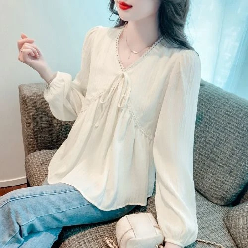 长袖衬衫女春季2025新款女装别致小衫遮肚子洋气法式气质早春上衣