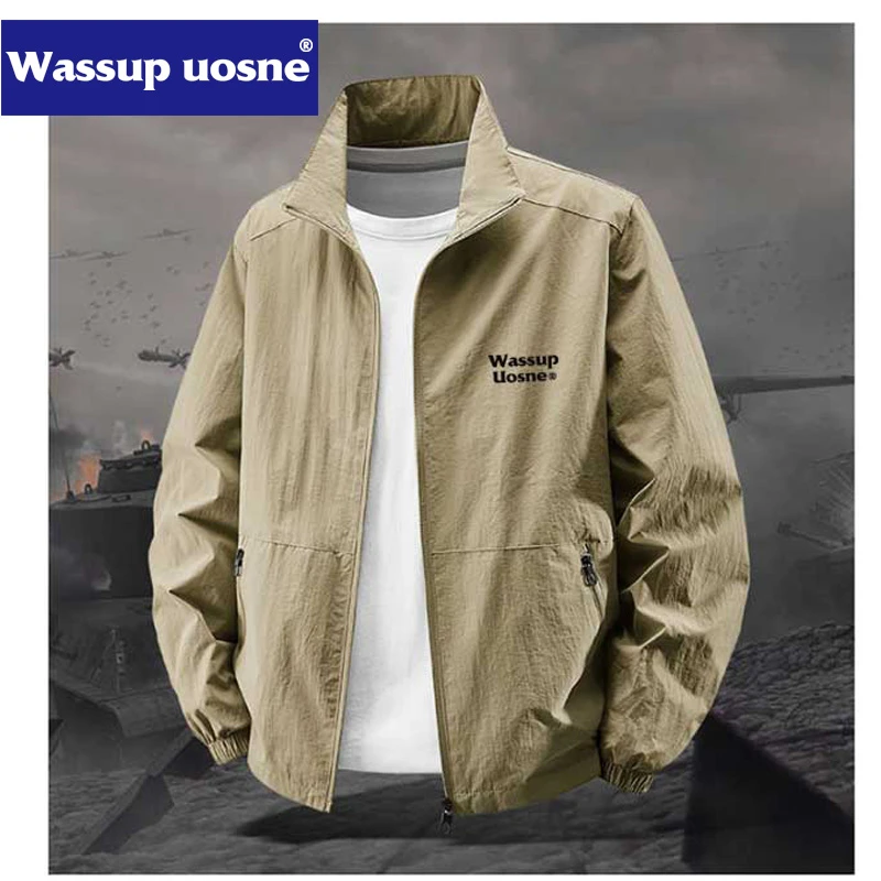 WASSUP UOSNE夹克外套春秋季休闲大码宽松男立领户外薄款冲锋上衣